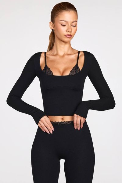 , Black, 42-44, Мягенький турецький рубчик + кружево