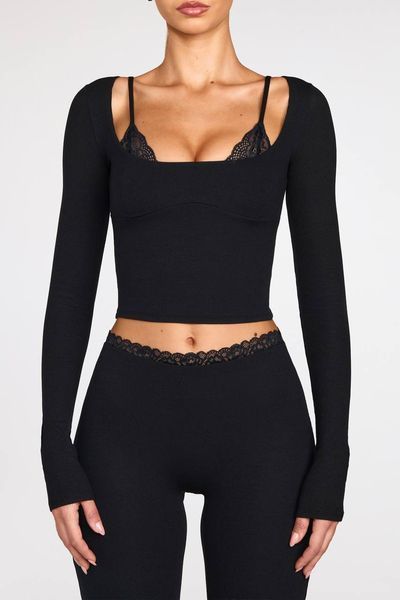 , Black, 42-44, Мягенький турецький рубчик + кружево