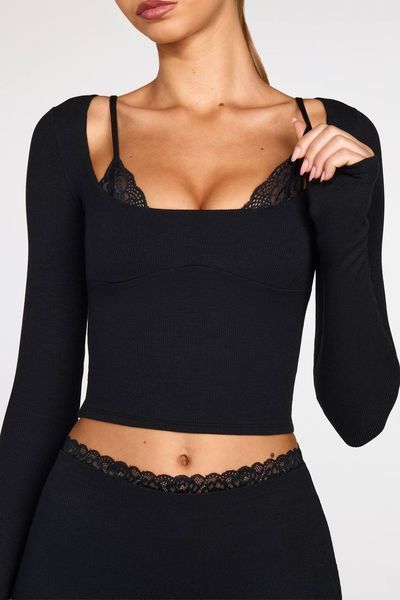 , Black, 42-44, Мягенький турецький рубчик + кружево
