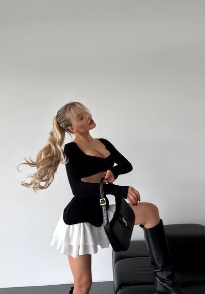 , Black, 42-44, Щільний турецький джинс, креп шифон