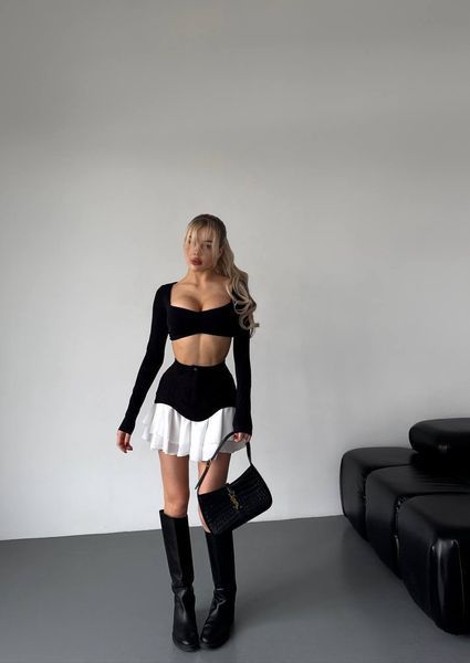 , Black, 42-44, Щільний турецький джинс, креп шифон