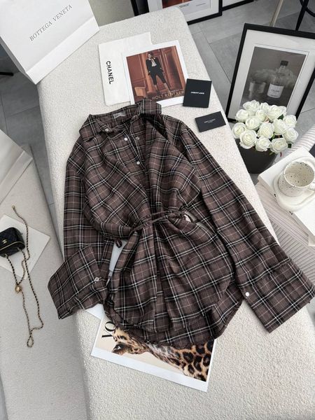 Сорочка в клітинку шоколад з блакитним oversize 1299-CR-ШО фото