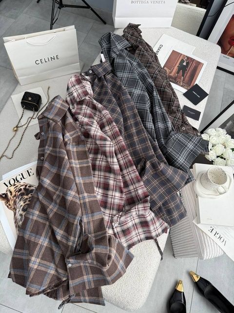 Сорочка в клітинку шоколад з блакитним oversize 1299-CR-ШО фото