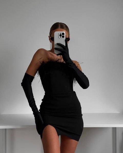 , Black, XS-S, Креп дайвінг+страусине пір'я, NEW YEAR 🎄