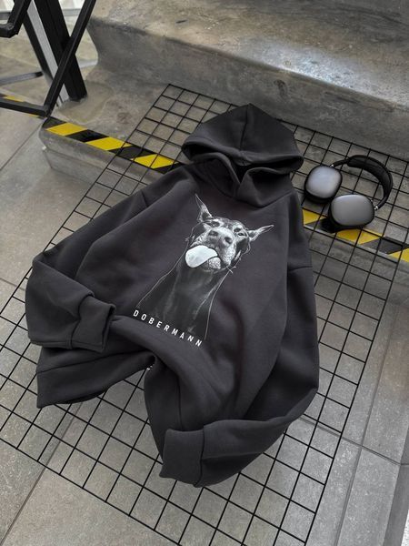 Худі з доберманом графіт oversize 0686-TR-GR фото