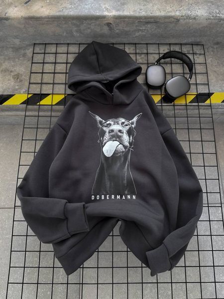 Худі з доберманом графіт oversize 0686-TR-GR фото