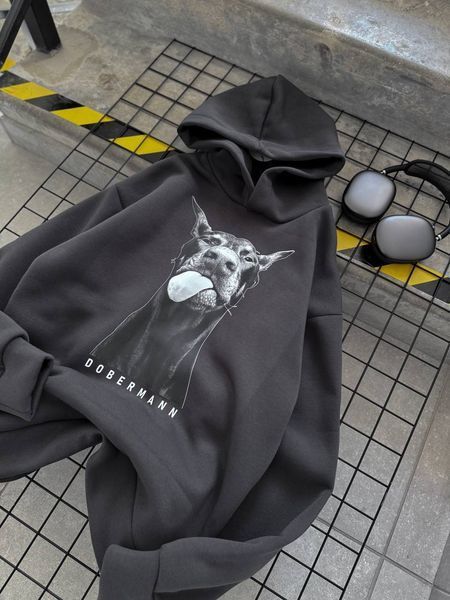 Худі з доберманом графіт oversize 0686-TR-GR фото