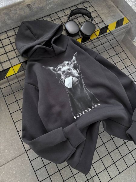 Худі з доберманом графіт oversize 0686-TR-GR фото