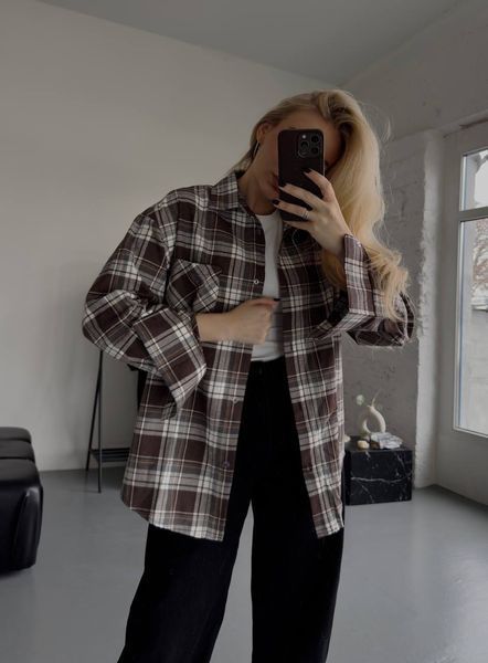 , Беж+сіра смужка, OVERSIZE, Фланель