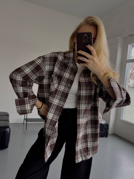 , Беж+сіра смужка, OVERSIZE, Фланель