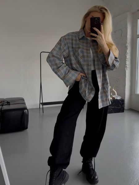 , Беж+сіра смужка, OVERSIZE, Фланель
