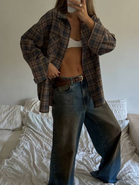 , Беж+сіра смужка, OVERSIZE, Фланель