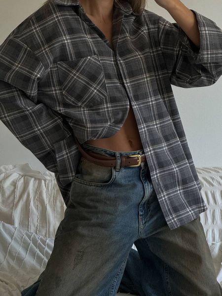 , Беж+сіра смужка, OVERSIZE, Фланель