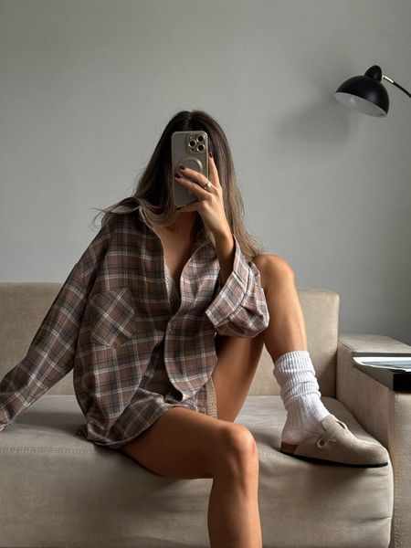 , Беж+сіра смужка, OVERSIZE, Фланель