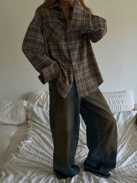 , Беж+сіра смужка, OVERSIZE, Фланель
