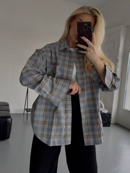 , Беж+сіра смужка, OVERSIZE, Фланель