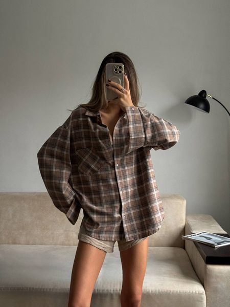 , Беж+сіра смужка, OVERSIZE, Фланель