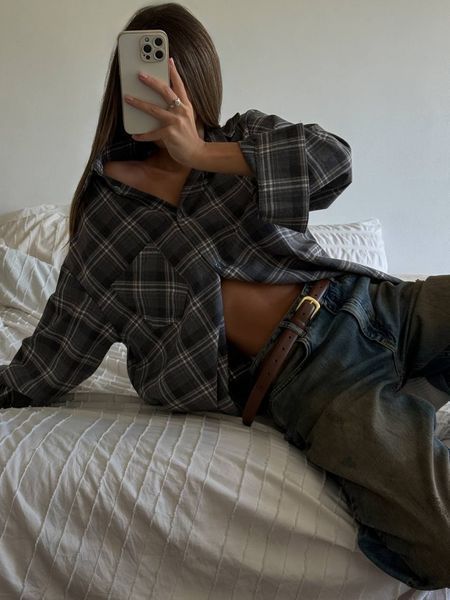 , Беж+сіра смужка, OVERSIZE, Фланель