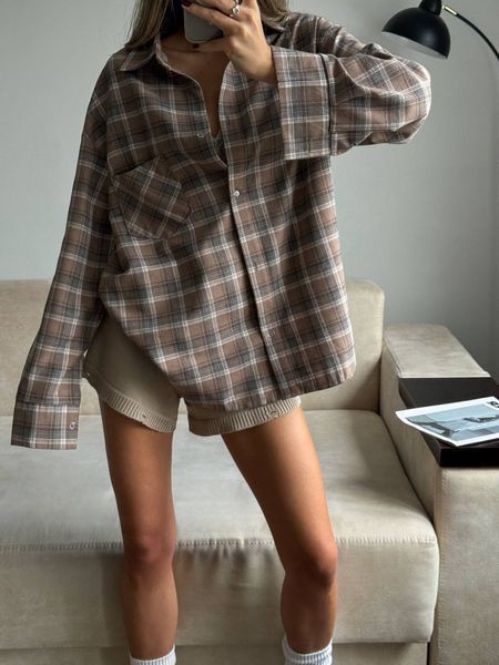 , Беж+сіра смужка, OVERSIZE, Фланель