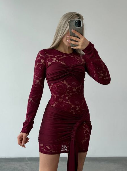 Сукня+ спідниця з мережива бордо 42-44 305-SB-BO-XS фото