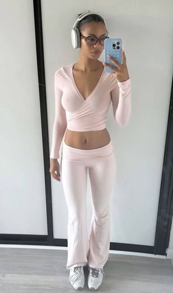 Костюм (кофта на запах + лосини з підворотом) шоколад one size 2394-BA-SH фото