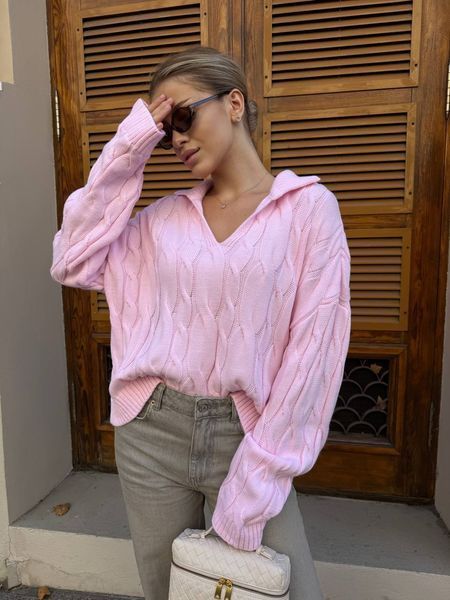 Светр з візерунком рожевий oversize 128-NN-PN фото