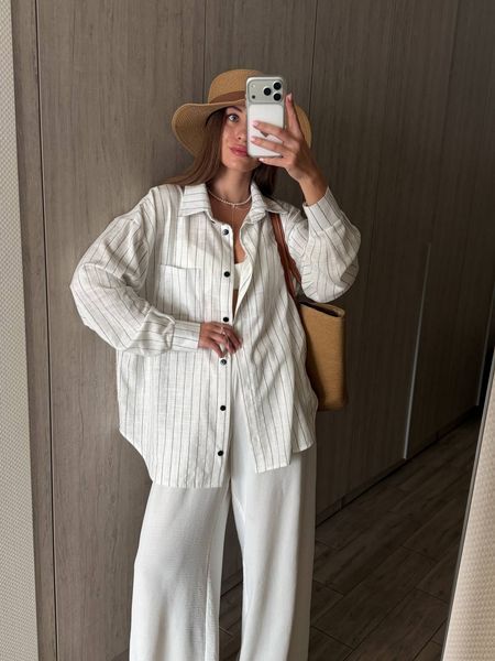 Сорочка з льону білий oversize 230-LA-WH фото