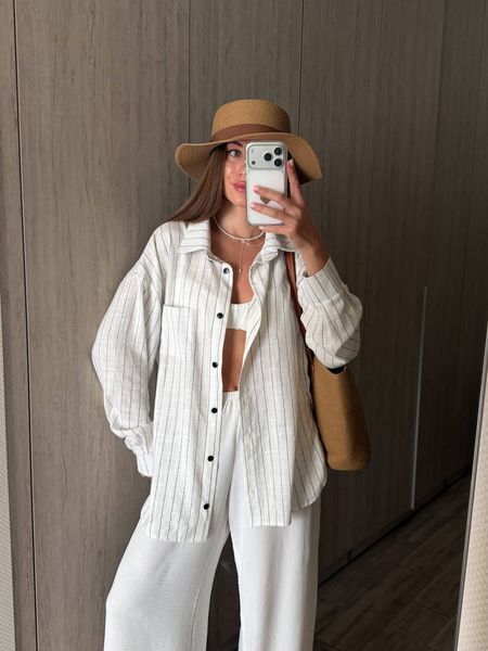 Сорочка з льону білий oversize 230-LA-WH фото